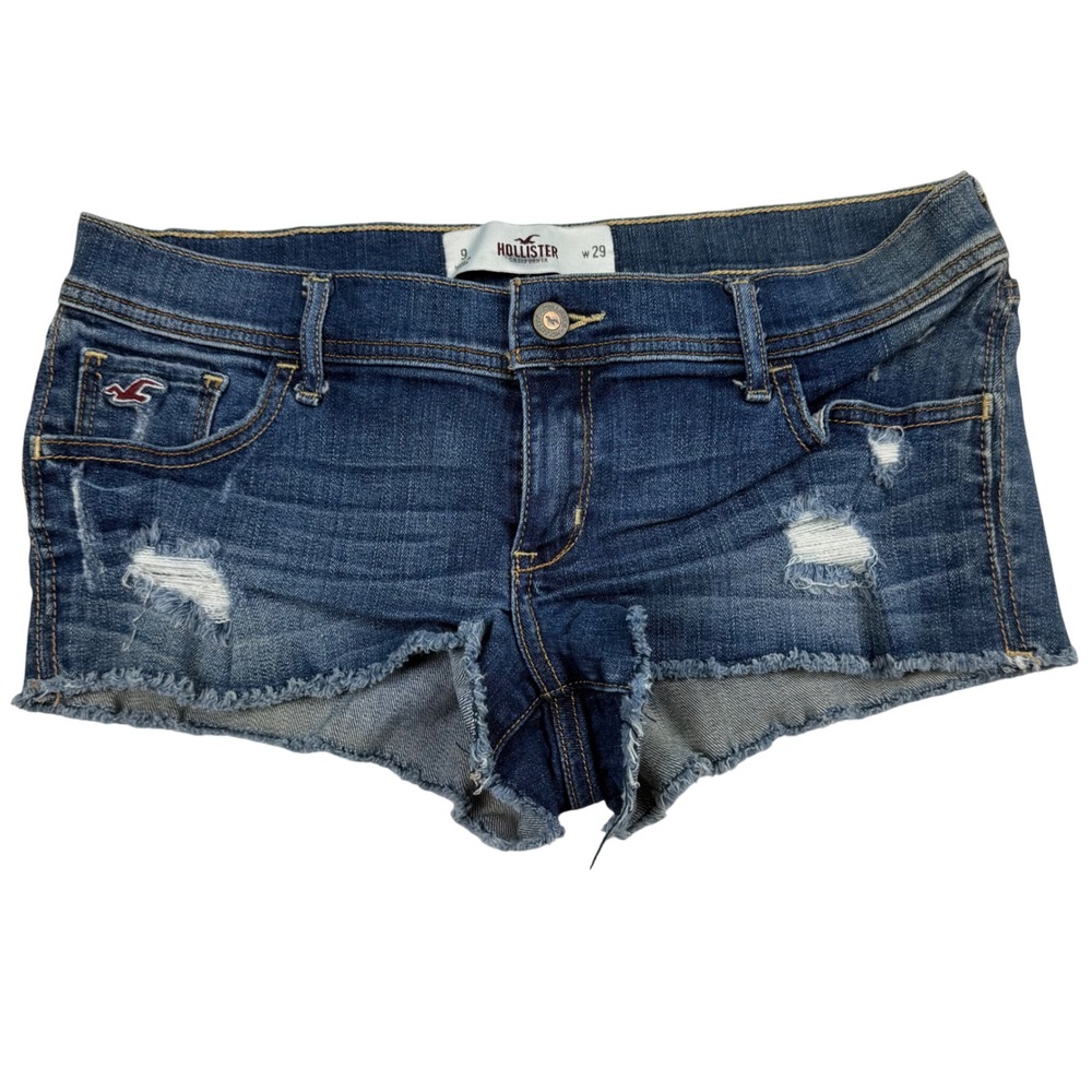 Hollister Distressed Denim Shorts Dark Wash Low Rise Cut Offs Size 9 W29